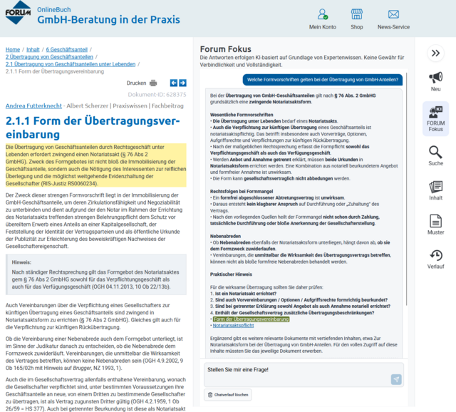 FORUM Fokus Screen Frage Gesellschaftsrecht FORUM Fokus Screen Frage Gesellschaftsrecht