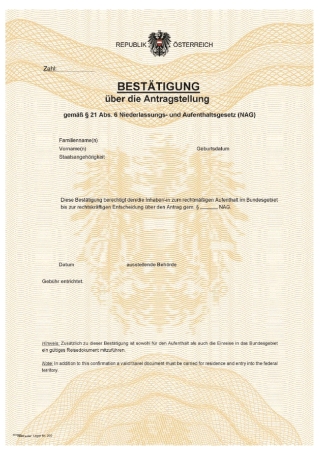 Bestätigung für die Antragstellung Bestätigung für die Antragstellung