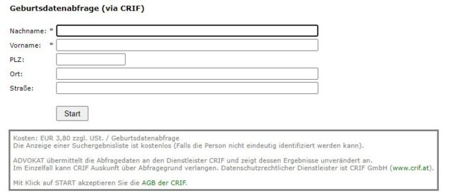 Geburtsdatenabfrage Geburtsdatenabfrage
