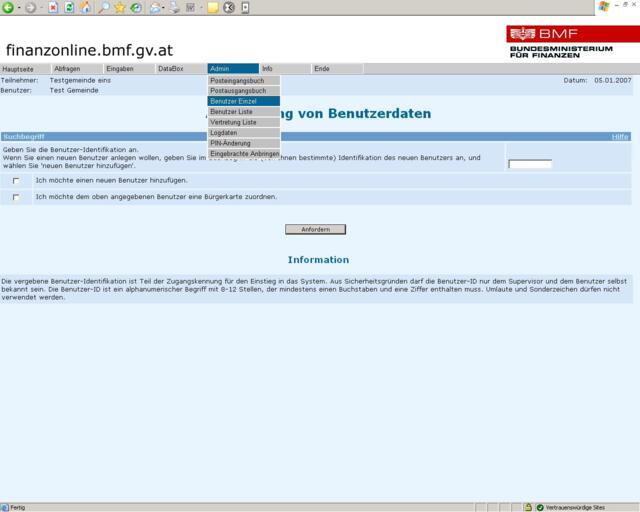 Kommunalsteuer, FinanzOnline, Benutzer-Identifikation Kommunalsteuer, FinanzOnline, Benutzer-Identifikation