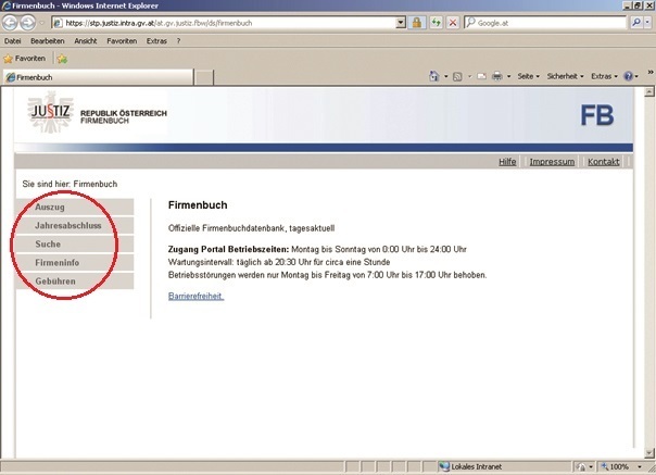 Firmenbuchdatenbank – Einstiegsmaske Firmenbuchdatenbank – Einstiegsmaske